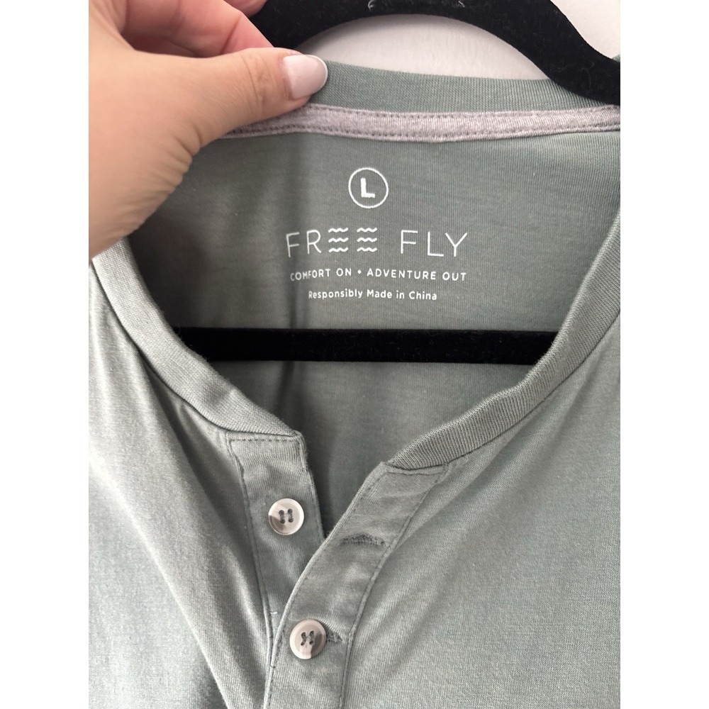 Free Fly Bamboo Flex Henley Short Sleeve Shirt Men's Size Large Green Button - Picture 4 of 8